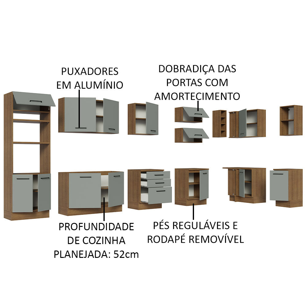 Cocina Integral Esquinera 499cm Marrón/Gris Agata 01