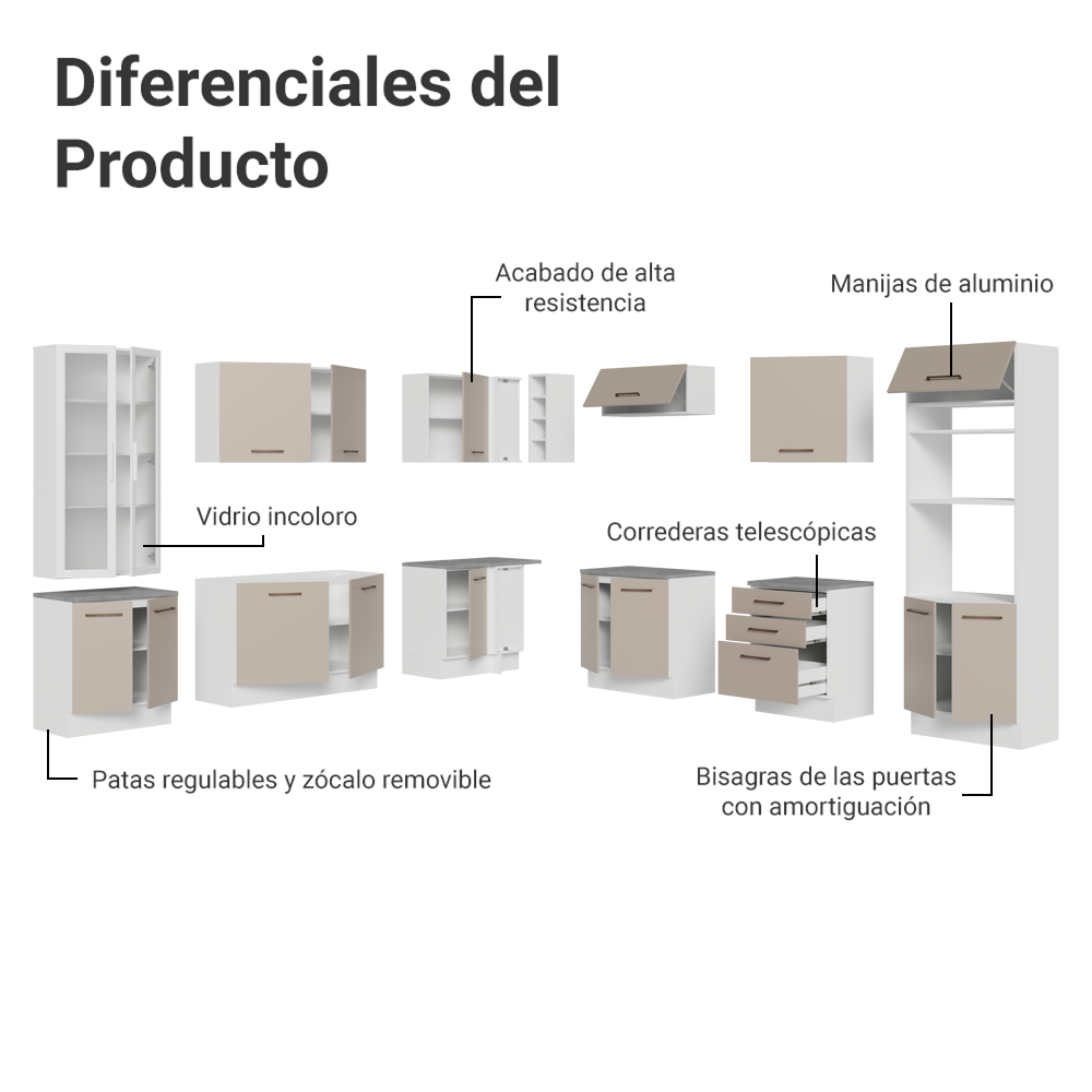 Cocina Integral 549cm Blanco/Crema Agata 01