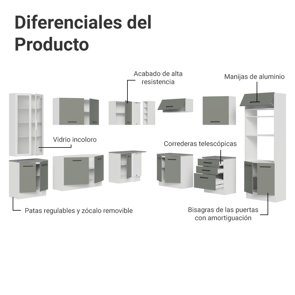 Cocina Integral Esquinera 549cm Blanco/Gris Agata 01