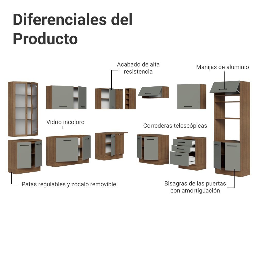 Cocina Integral Esquinera 549cm Marrón/Gris Agata 01