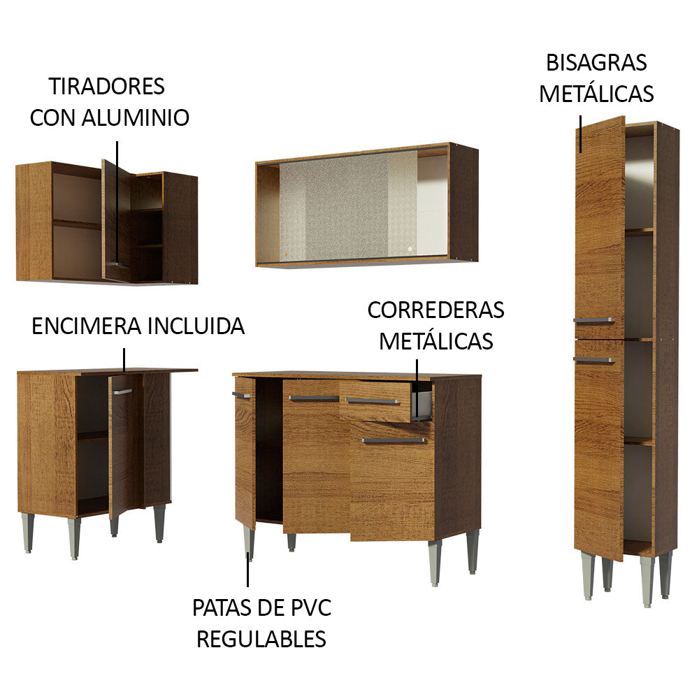Cocina Integral Esquinera 261cm Marrón Emilly Face02