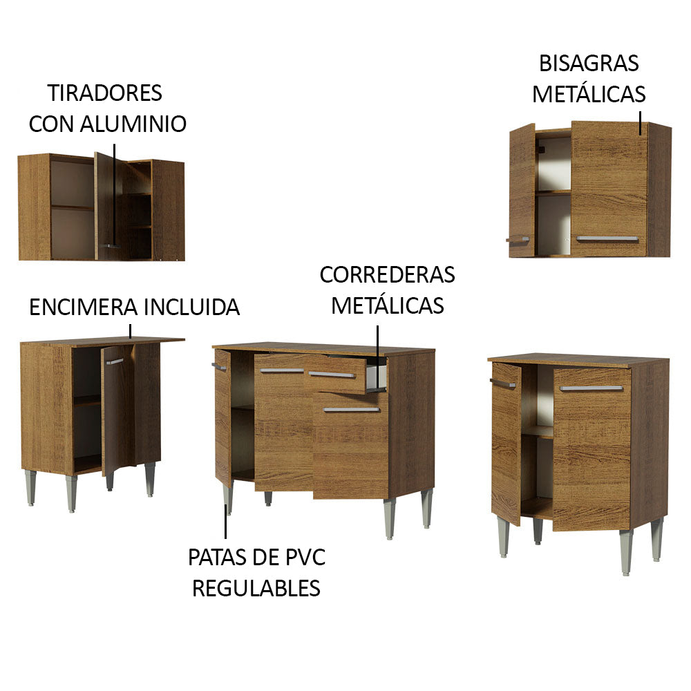 Cocina Integral Esquinera 293cm Marrón Emilly Open 01