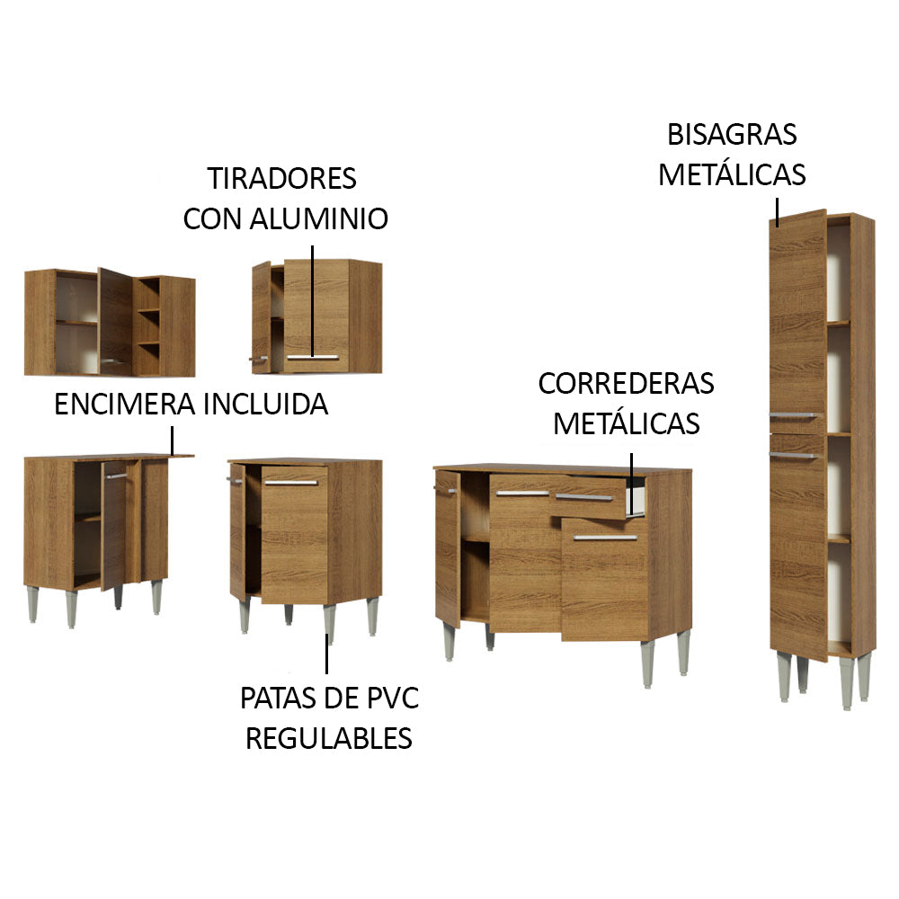 Cocina Integral Esquinera 325cm Marrón Emilly Agua 02