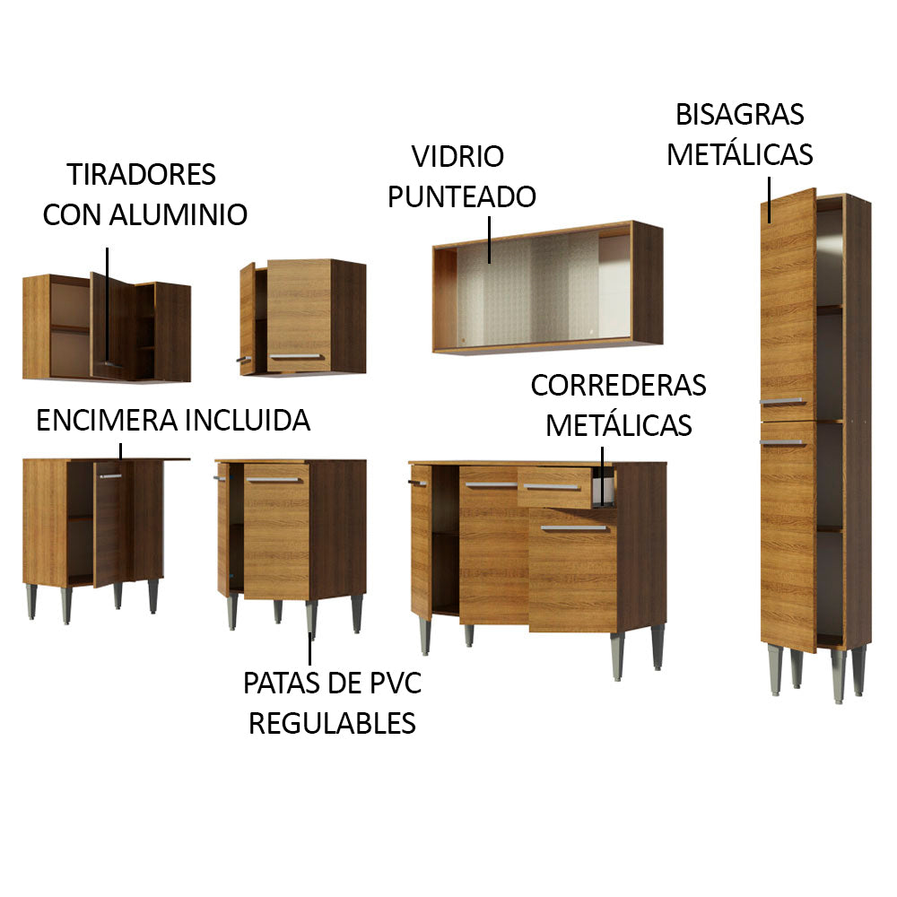 Cocina Integral Esquinera 325cm Marrón Emilly Space 03