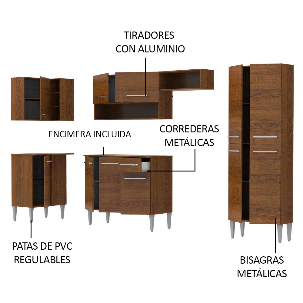 Cocina Integral Esquinera 353cm Marrón Emilly Sun 01