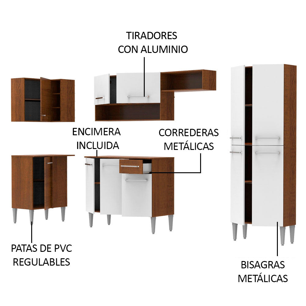 Cocina Integral Esquinera 353cm Marrón/Blanco Emilly Sun 01