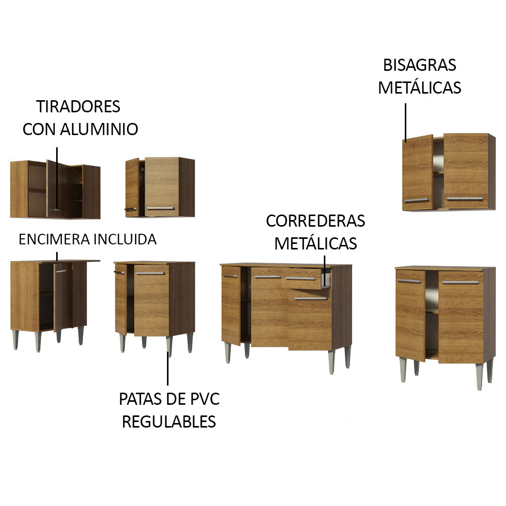 Cocina Integral Esquinera 357cm Marrón Emilly Rock 01