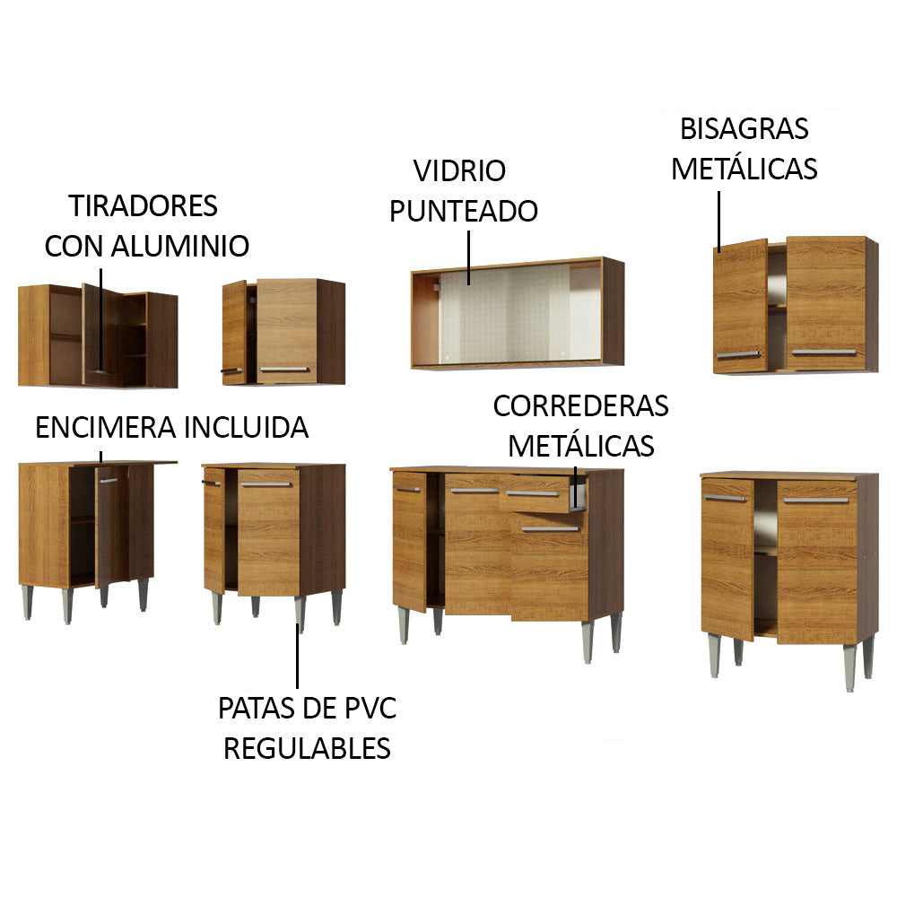 Cocina Integral Esquinera 357cm Marrón Emilly Jazz 02