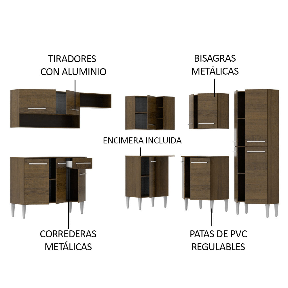 Cocina Integral Esquinera 417cm Marrón Emilly Ice 01