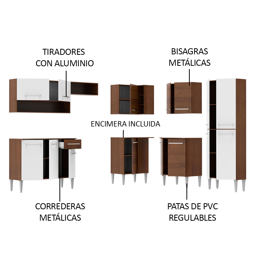 Cocina Integral Esquinera 417cm Marrón/Blanco Emilly Ice 01