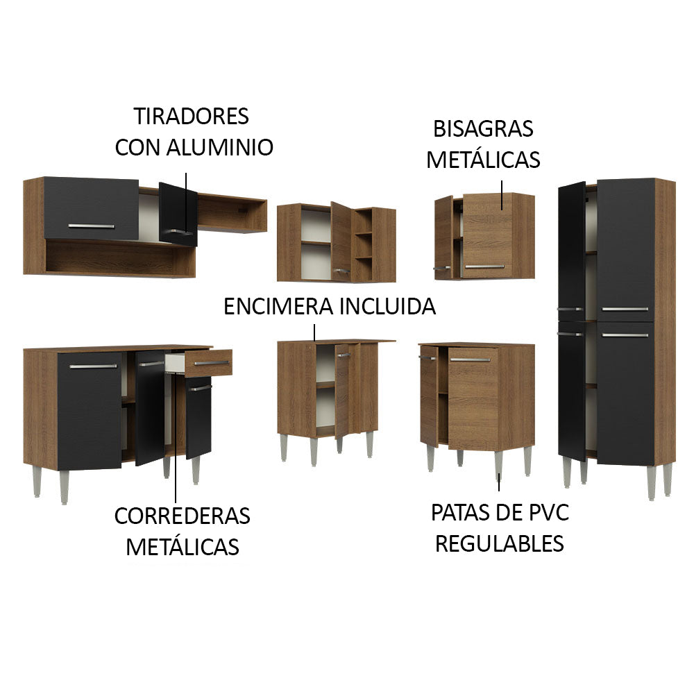 Cocina Integral Esquinera 417 cm Emilly Marrón/Negro 02