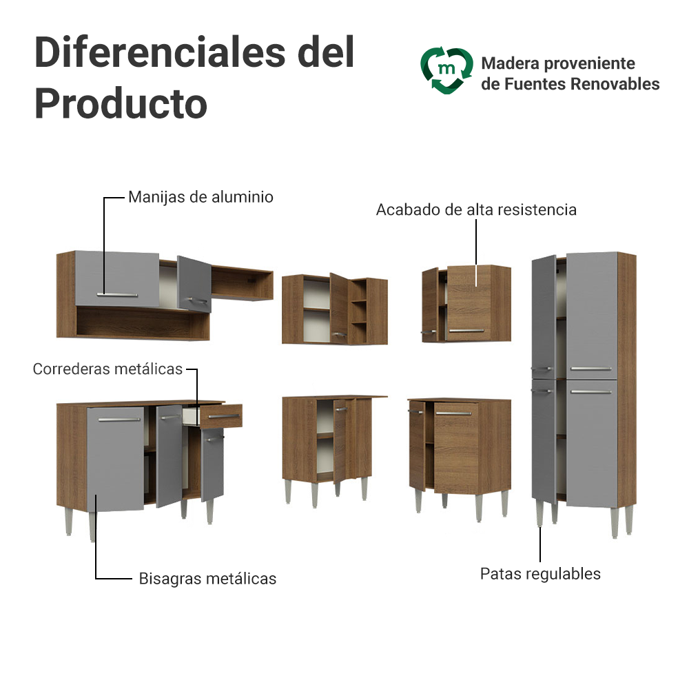 Cocina Integral Esquinera 417 cm Emilly Marrón/Gris 02