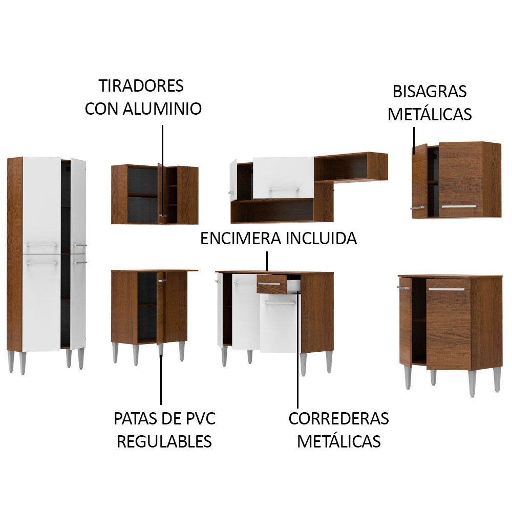 Cocina Integral Esquinera 481cm Marrón/Blanco Emilly Moon 01