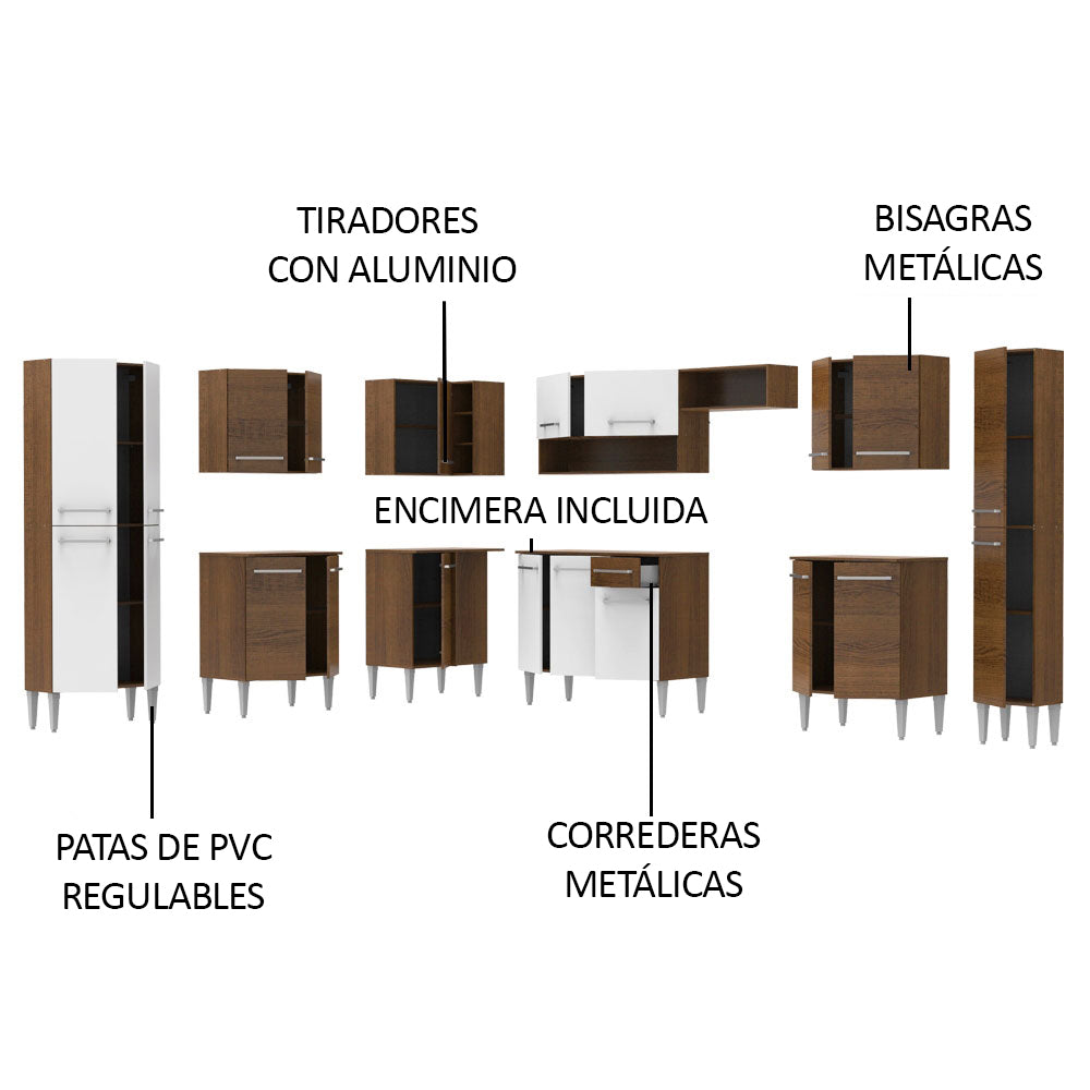 Cocina Integral Esquinera 513cm Marrón/Blanco Emilly Big 02