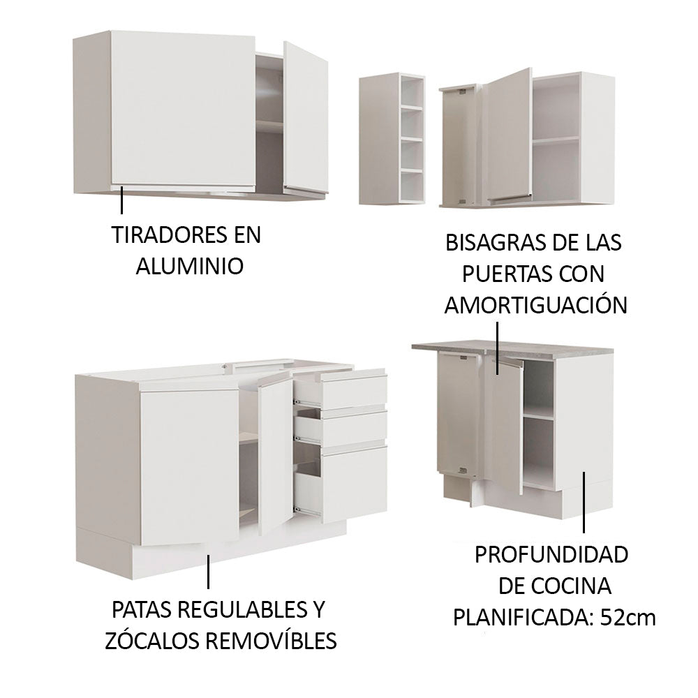 Cocina Integral Esquinera 269cm Blanco Glamy 01