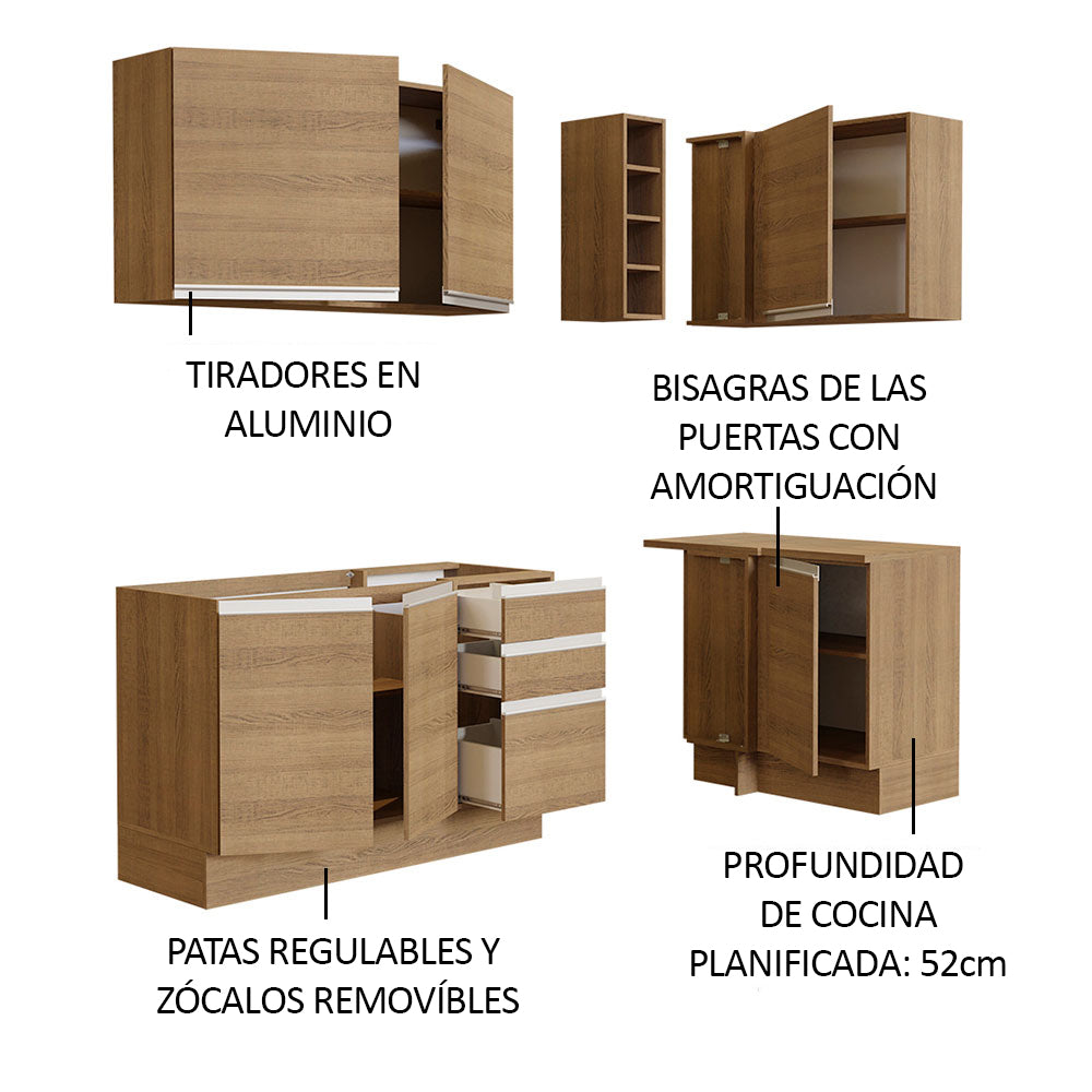 Cocina Integral Esquinera 269cm Marrón Glamy 01