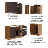 Cocina Integral Esquinera 269cm Marrón/Negro Glamy 01