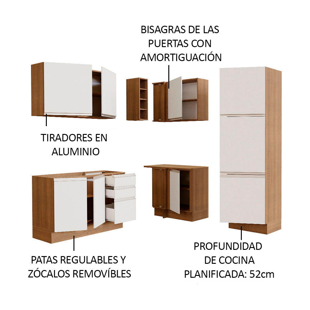 Cocina Integral Esquinera 329cm Marrón/Blanco Glamy 01