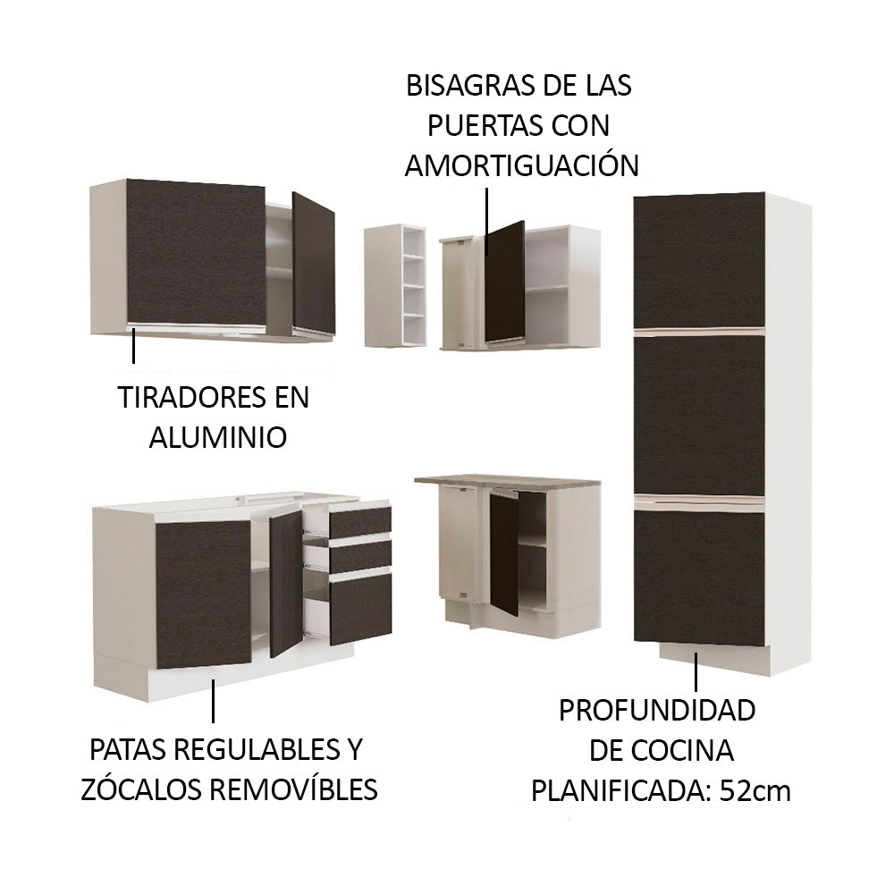 Cocina Integral Esquinera 329cm Blanco/Negro Glamy 01