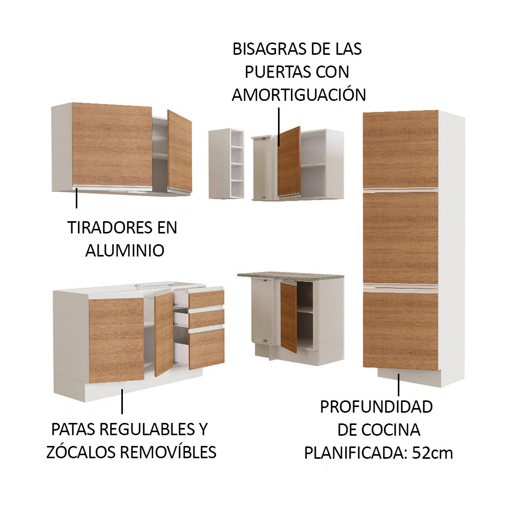 Cocina Integral Esquinera 329cm Blanco/Marrón Glamy 01