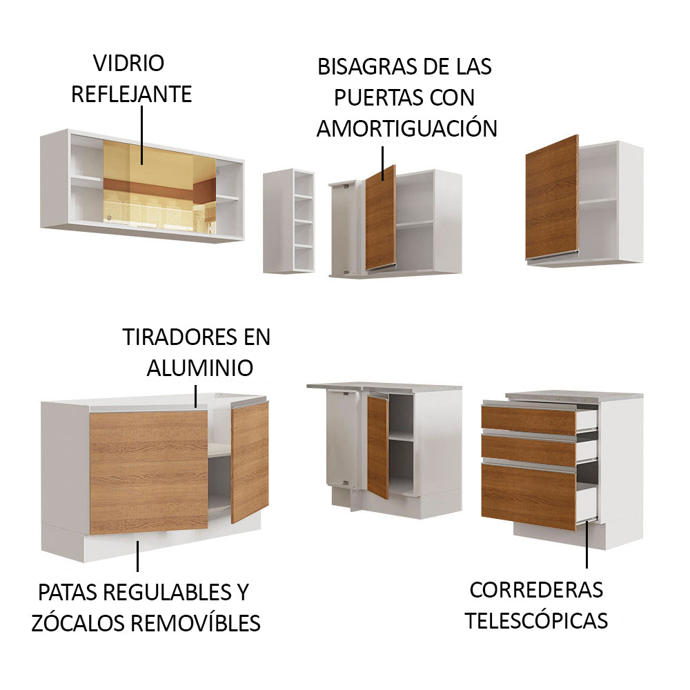 Cocina Integral Esquinera 329cm Blanco/Marrón Glamy 02