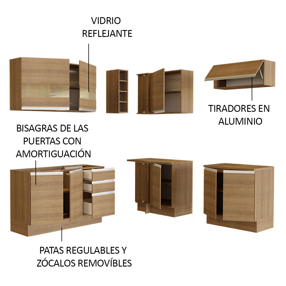 Cocina Integral Esquinera 349cm Marrón Glamy 01