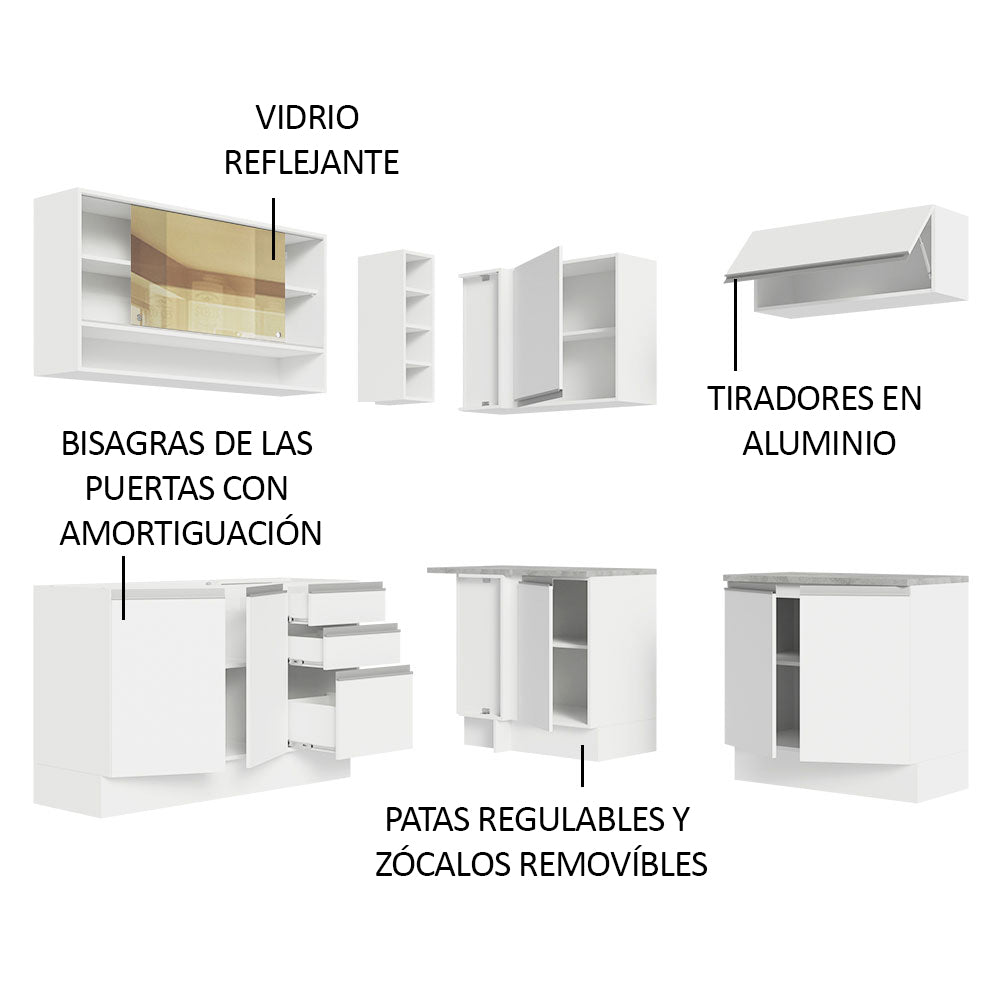 Cocina Integral Esquinera 349cm Blanco Glamy 02