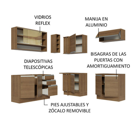 Cocina Integral Esquinera 349cm Marrón Glamy Madesa 02