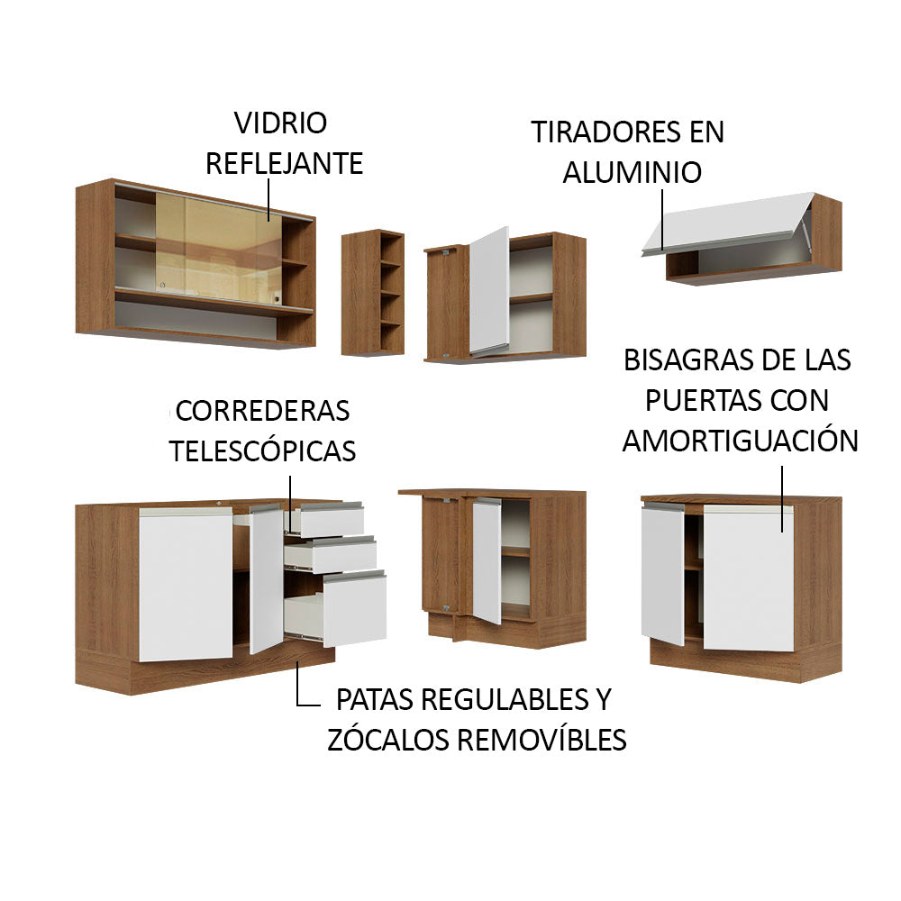 Cocina Integral Esquinera 349cm Marrón/Blanco Glamy 02