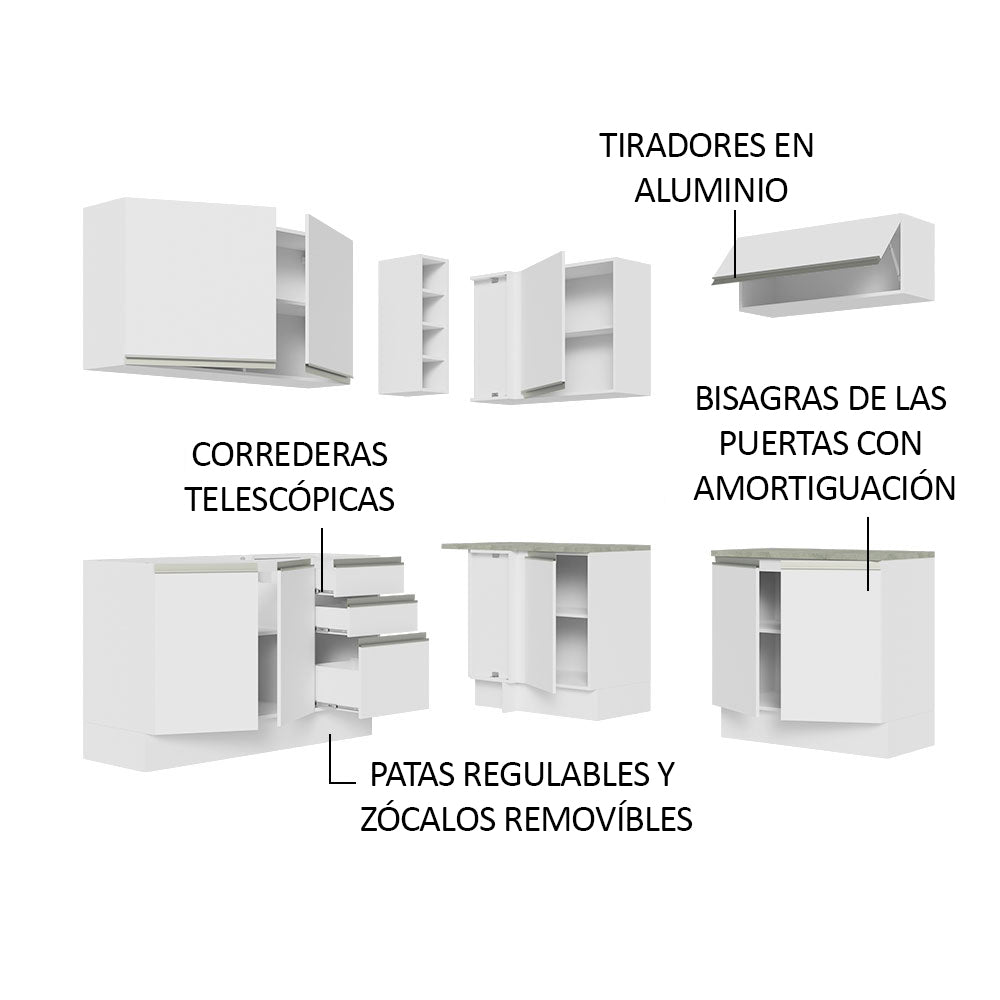 Cocina Integral Esquinera 349cm Blanco Glamy 03