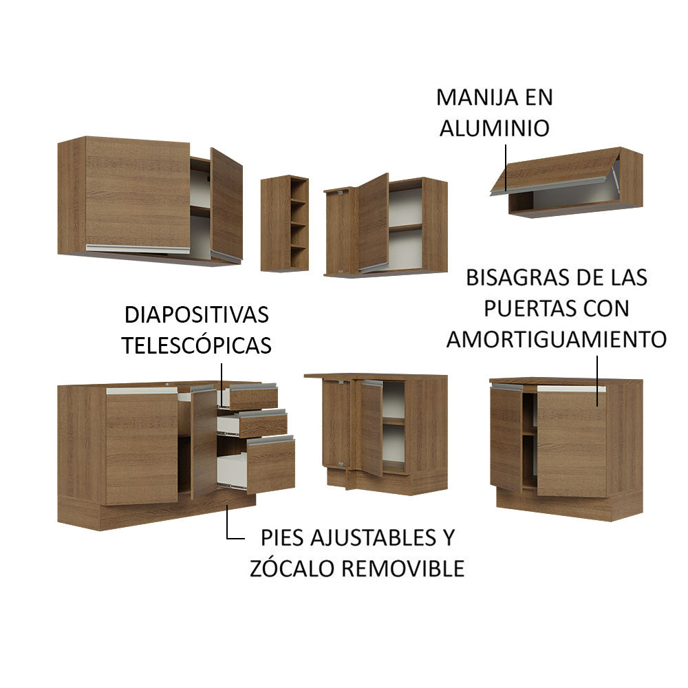 Cocina Integral Esquinera 349cm Marrón Glamy Madesa 03