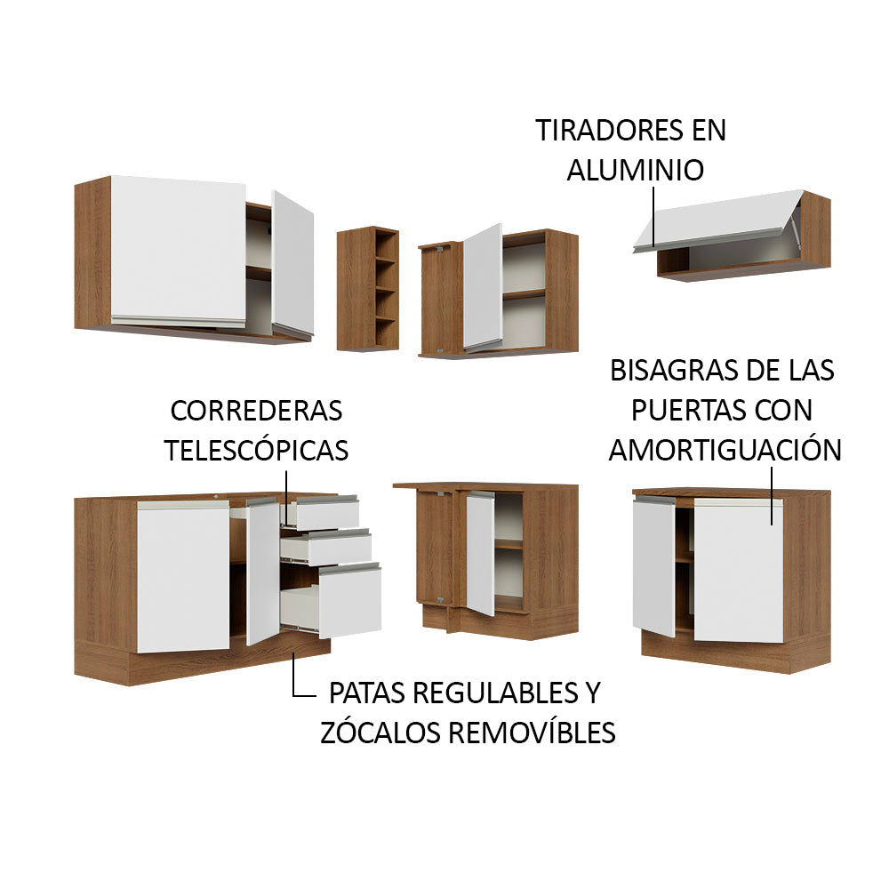 Cocina Integral Esquinera 349cm Marrón/Blanco Glamy 03