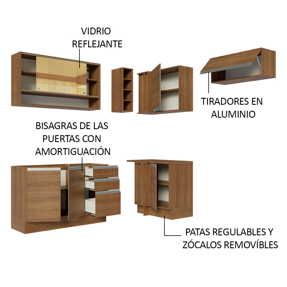 Cocina Integral Esquinera 349cm Marrón Glamy 06