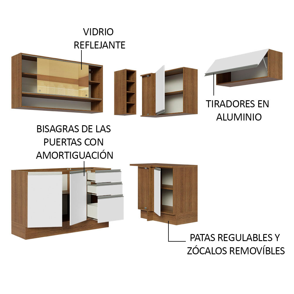 Cocina Integral Esquinera 349cm Marrón/Blanco Glamy 06