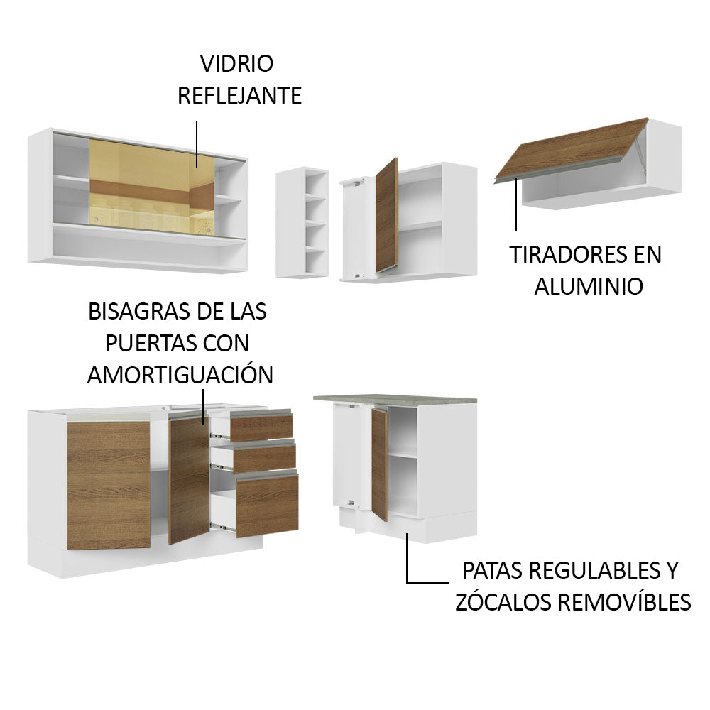 Cocina Integral Esquinera 349cm Blanco/Marrón Glamy 06