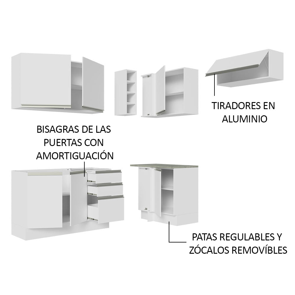 Cocina Integral Esquinera 349cm Blanco Glamy 07