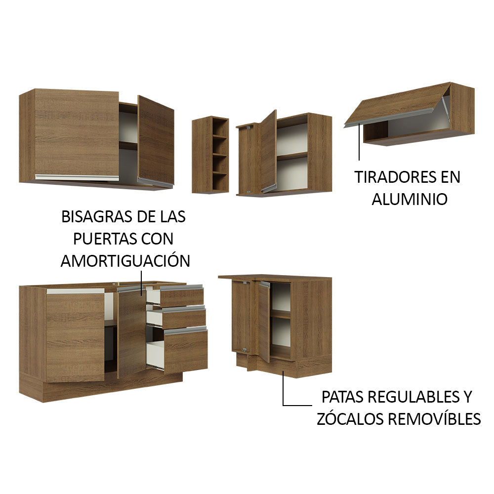 Cocina Integral Esquinera 349cm Marrón Glamy 07