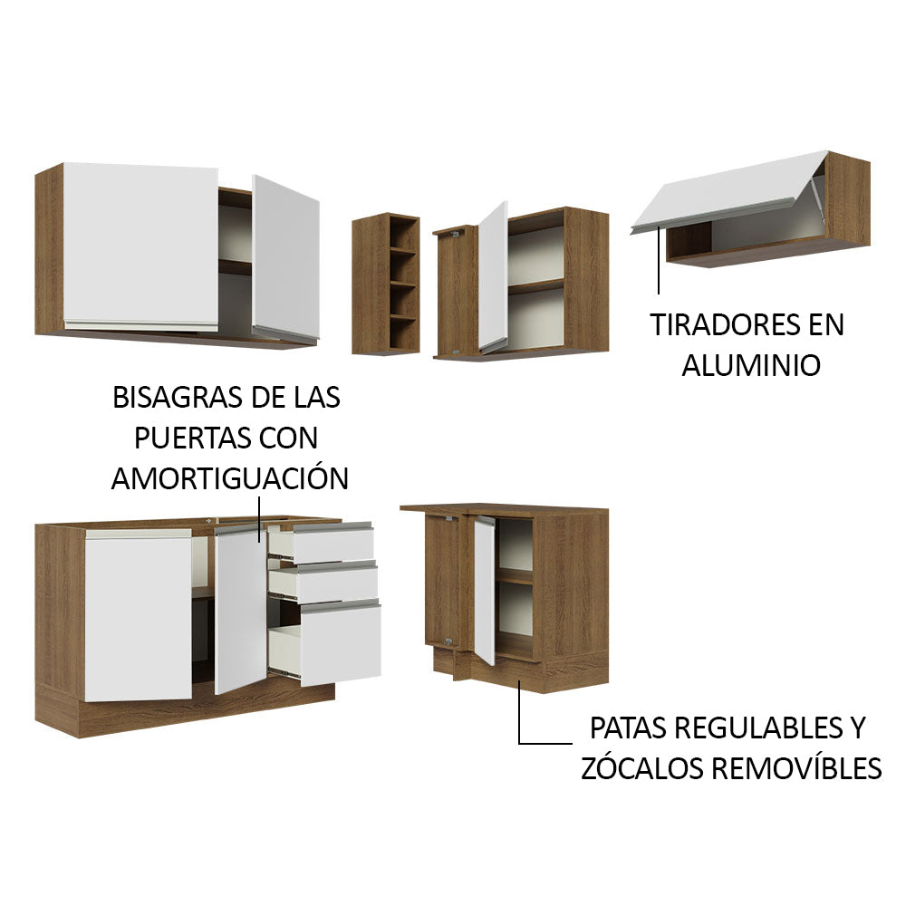 Cocina Integral Esquinera 349cm Marrón/Blanco Glamy 07