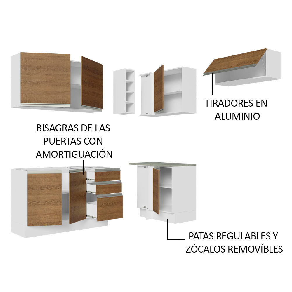 Cocina Integral Esquinera 349cm Blanco/Marrón Glamy 07