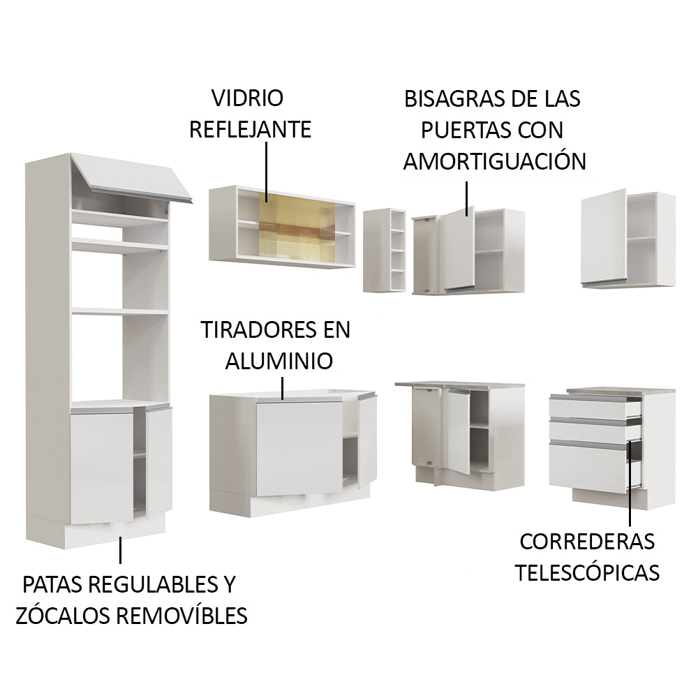 Cocina Integral Esquinera 399cm Blanco Glamy 02