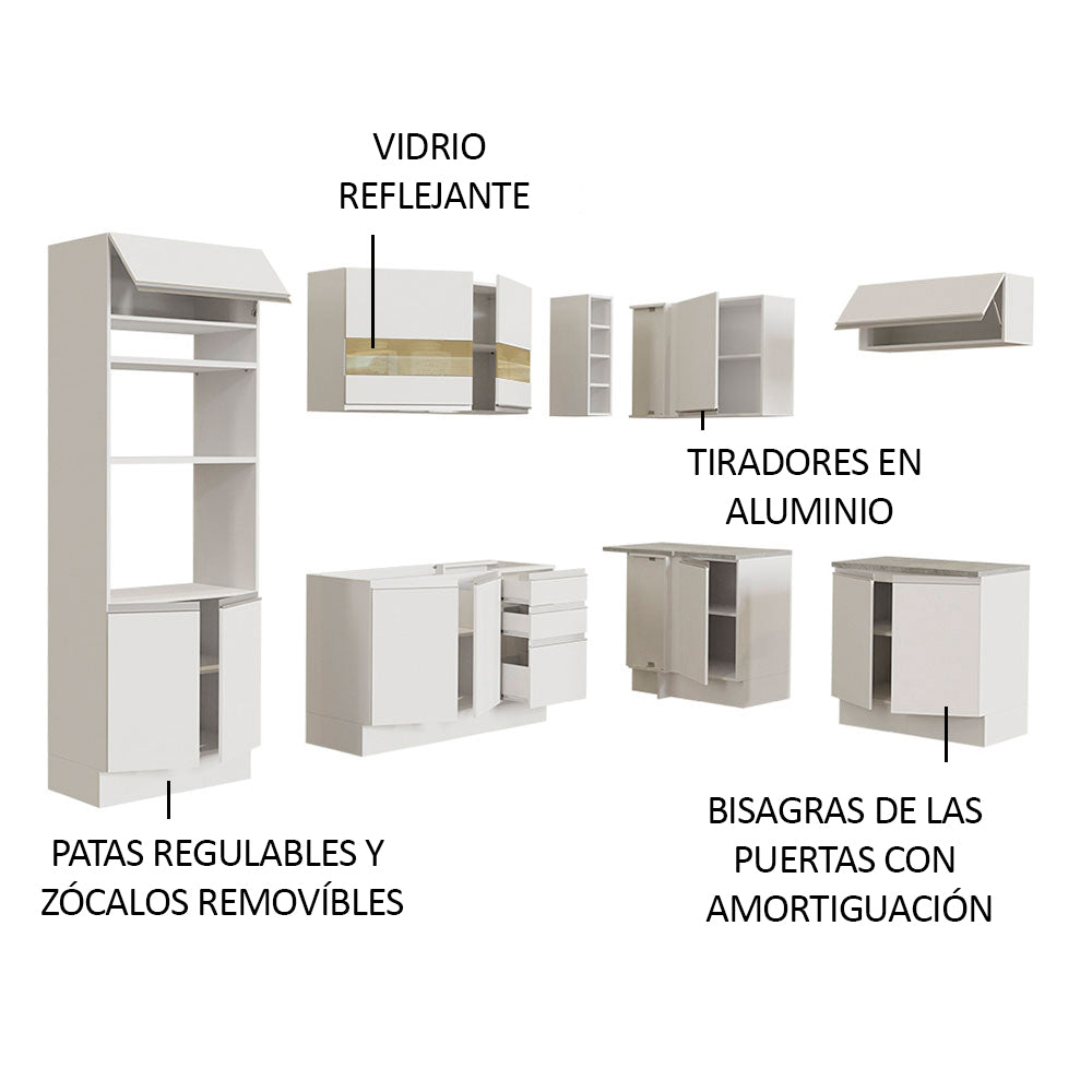 Cocina Integral Esquinera 419cm Blanco Glamy 01