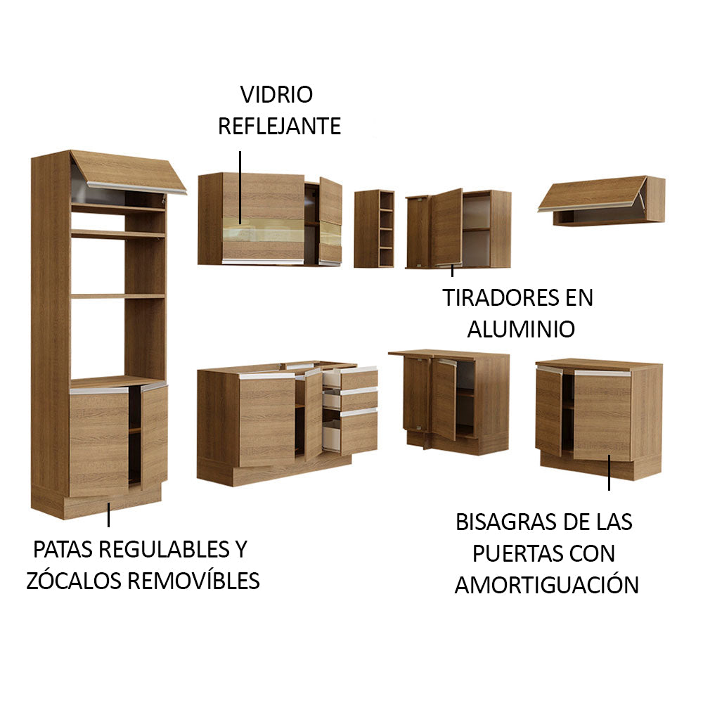 Cocina Integral Esquinera 419cm Marrón Glamy 01