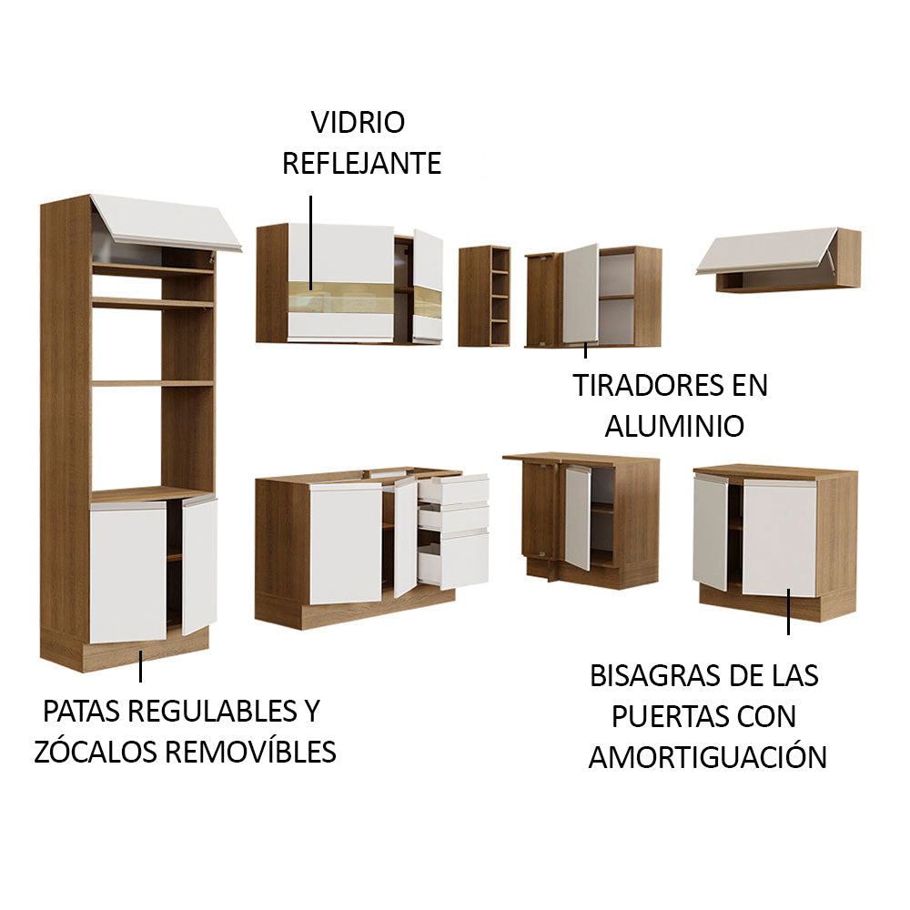 Cocina Integral Esquinera 419cm Marrón/Blanco Glamy 01