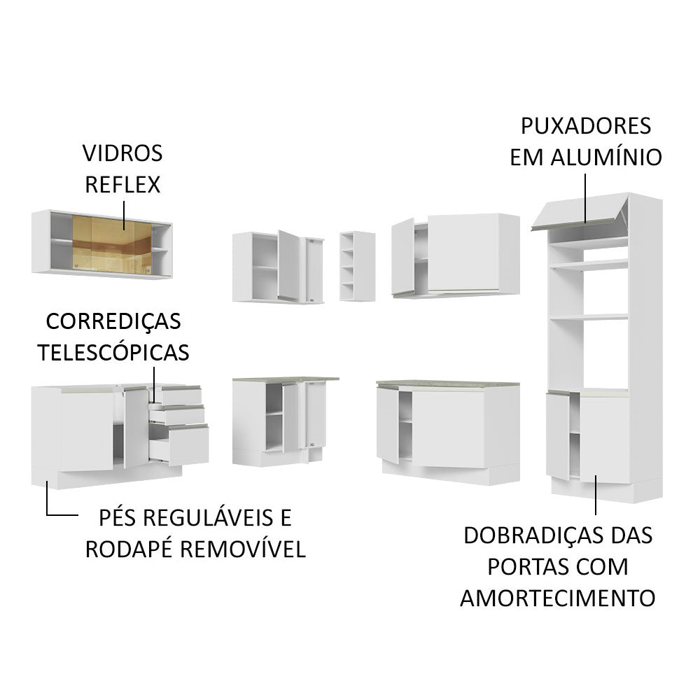 Cocina Integral de Esquina 459cm Blanco Glamy 01