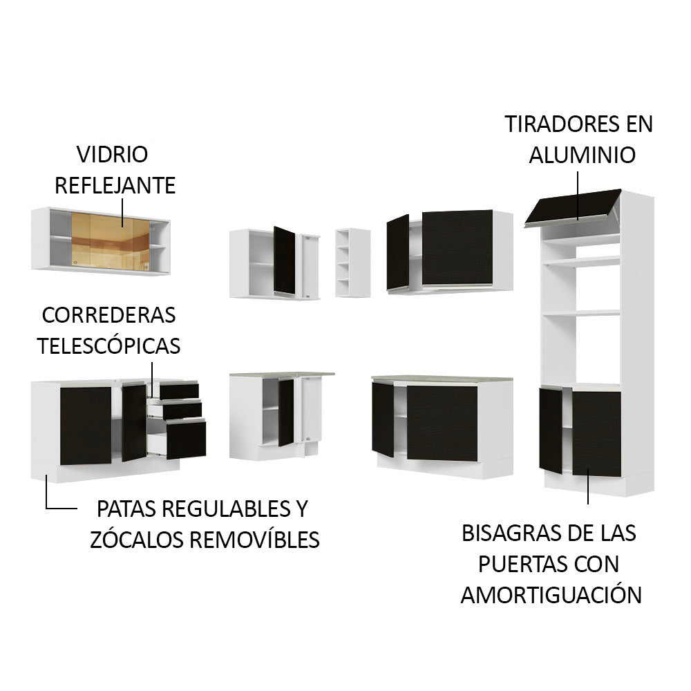 Cocina Integral Esquinera 459cm Blanco/Negro Glamy 01