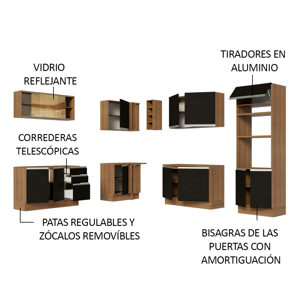 Cocina Integral Esquinera 459cm Marrón/Negro Glamy 01