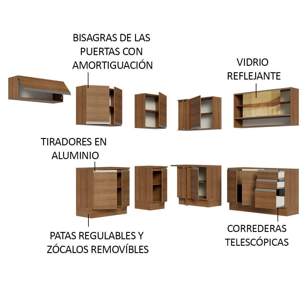 Cocina Integral Esquinera 469cm Marrón Glamy 01