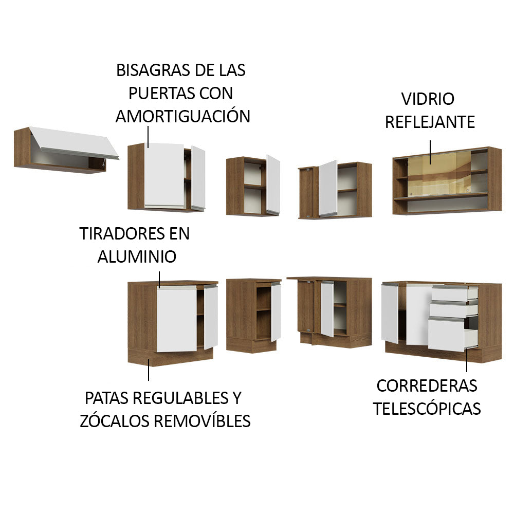 Cocina Integral Esquinera 469cm Marrón/Blanco Glamy 01