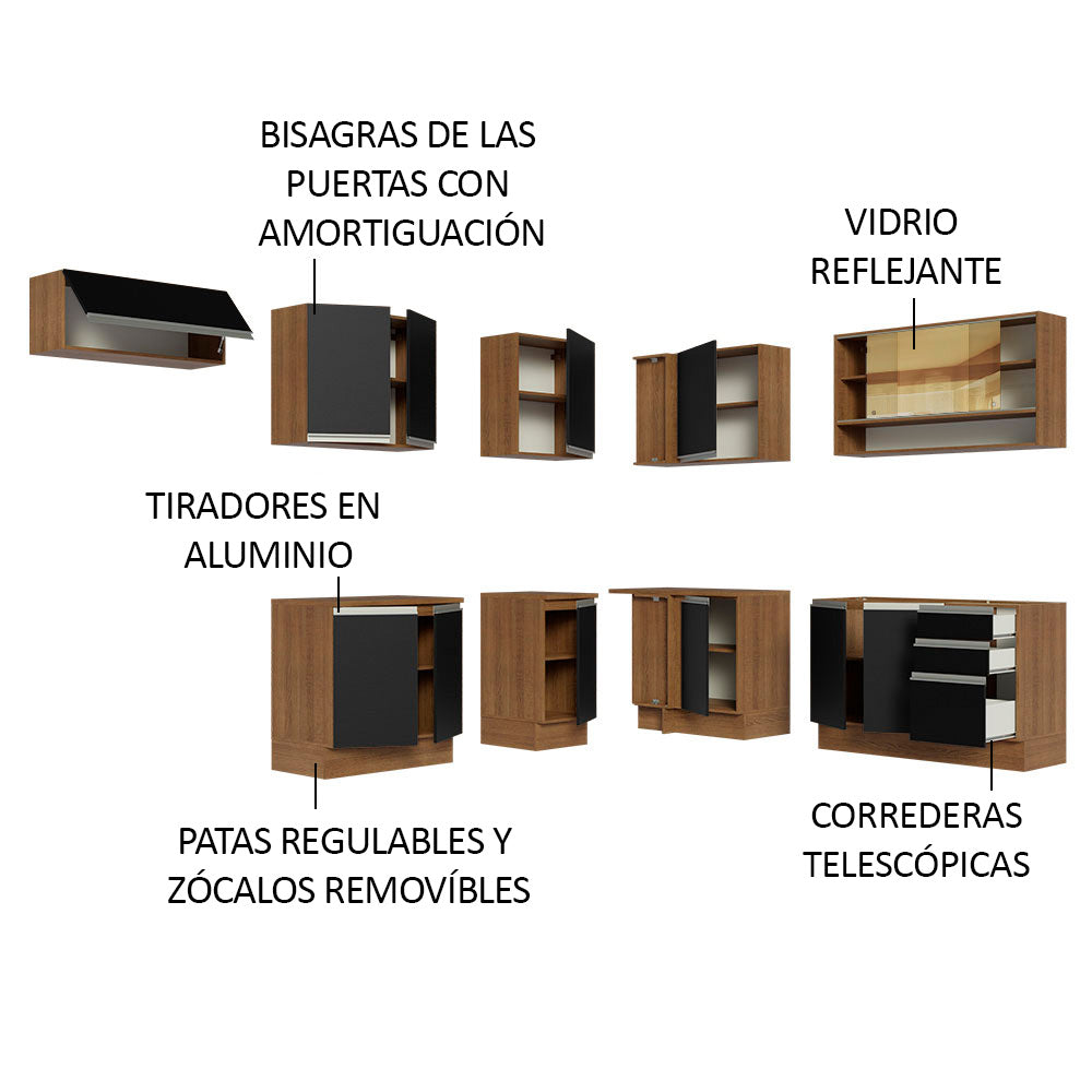 Cocina Integral Esquinera 469cm Marrón/Negro Glamy 01