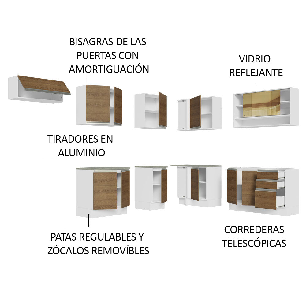 Cocina Integral Esquinera 469cm Blanco/Marrón Glamy 01